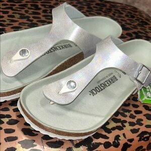 Birkenstock Gizeh Holographic Thong Sandals - Iridescent Silver/turquoise